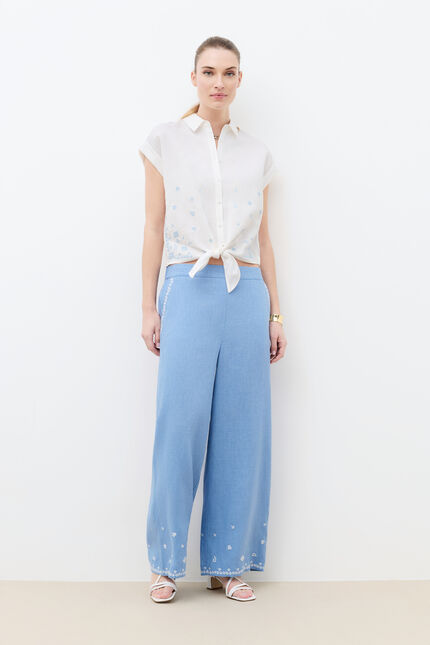 Pantalon Pandabrode 100% lin bleu gris femme