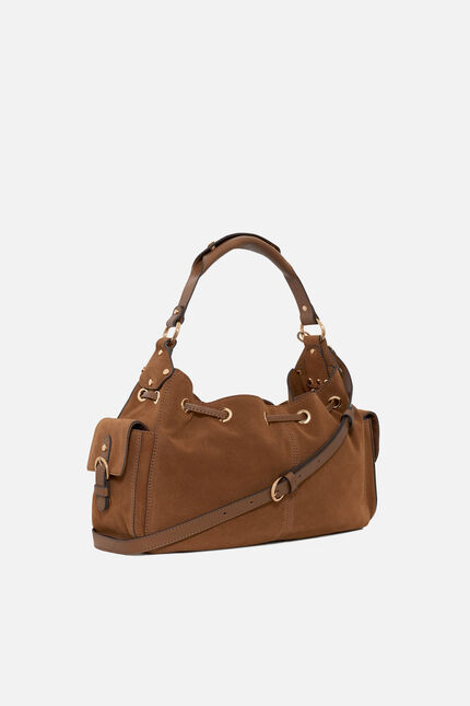 Sac Victoria en cro&ucirc;te de cuir taupe femme