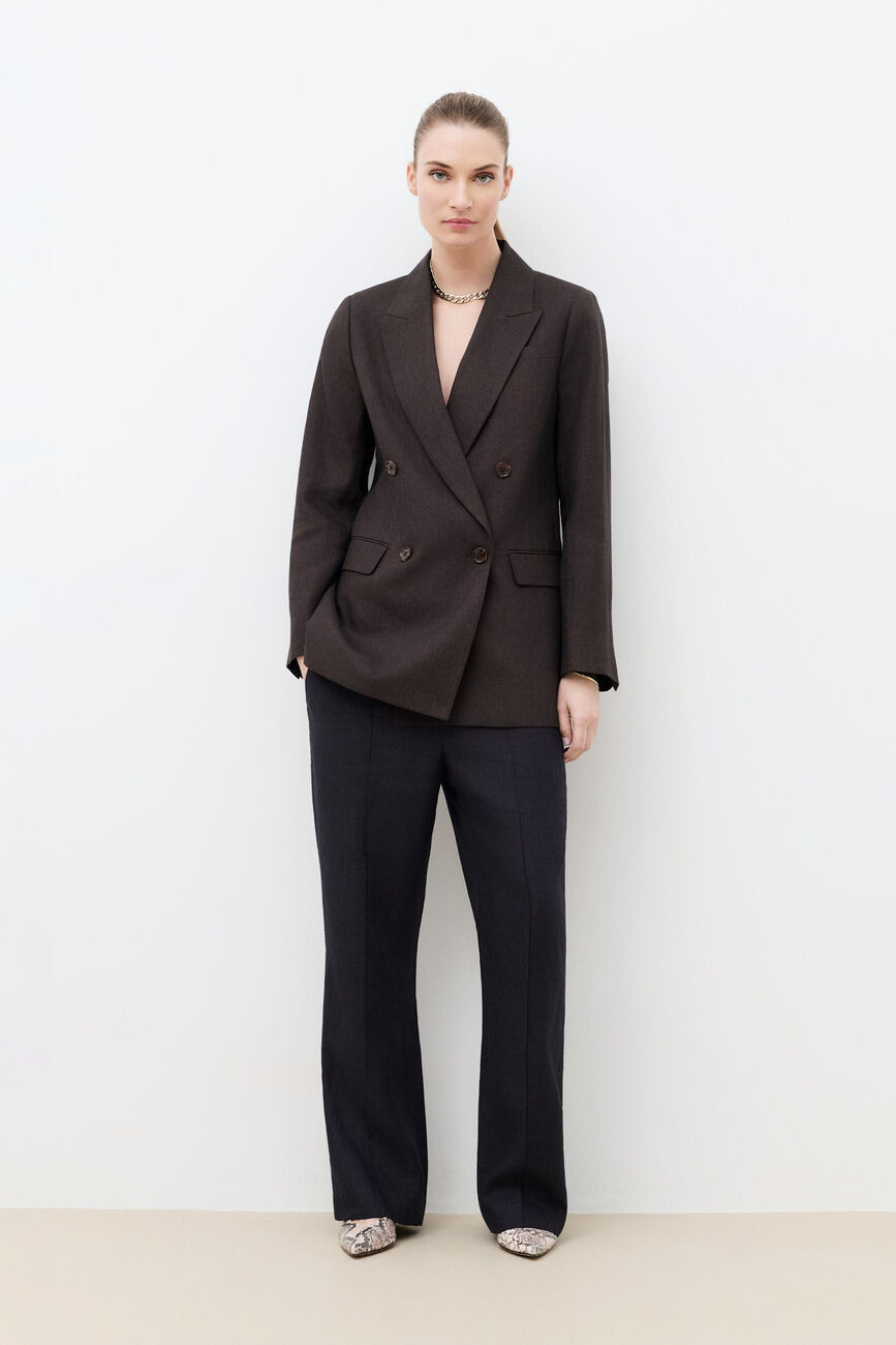 Blazer Virgule 100% lin marron fonc&eacute; femme