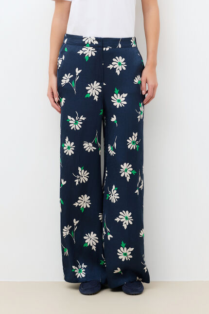 Pantalon Panda Long Print bleu marine femme