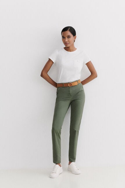 Pantal&oacute;n adelmo verde caqui mujer