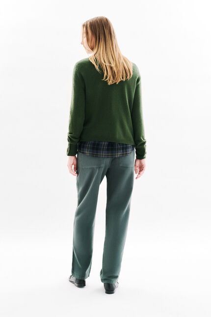 Pull mzoan 100% cachemire vert kaki femme