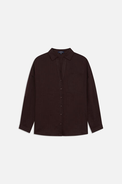Chemise Csandinette 100% lin marron fonc&eacute; femme