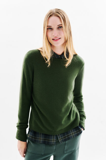 Pull mzoan 100% cachemire vert kaki femme