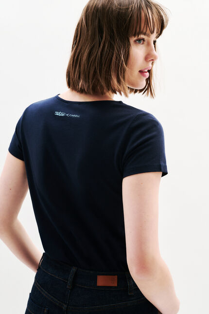 T-shirt Toutes &agrave; l'&eacute;cole Taxime Book bleu marine femme