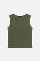 100% linen trym T-shirt khaki green woman