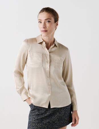 Camisa jeanne b 100% seda areia mulher