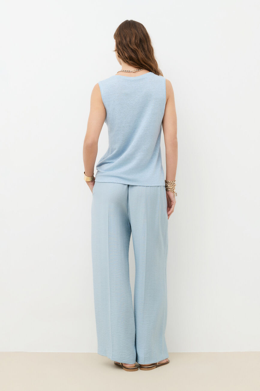 T-shirt trym 100% lin bleu clair femme