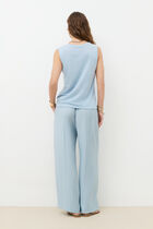 100% linen trym T-shirt light blue woman
