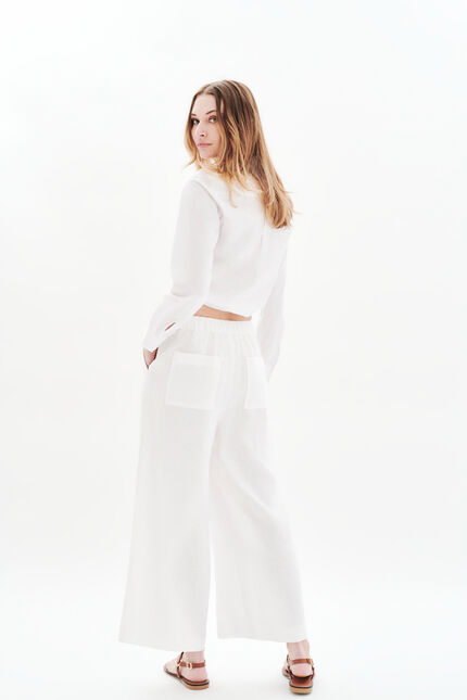 Pantalon pandi 100% lin blanc femme