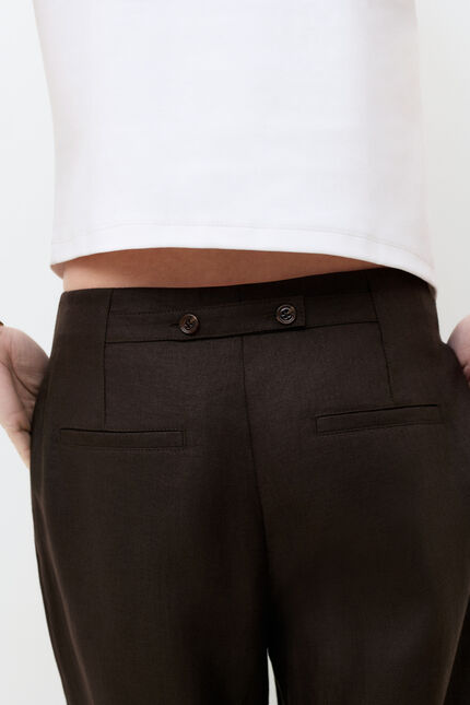 Pantalon Pacha 100% lin marron fonc&eacute; femme