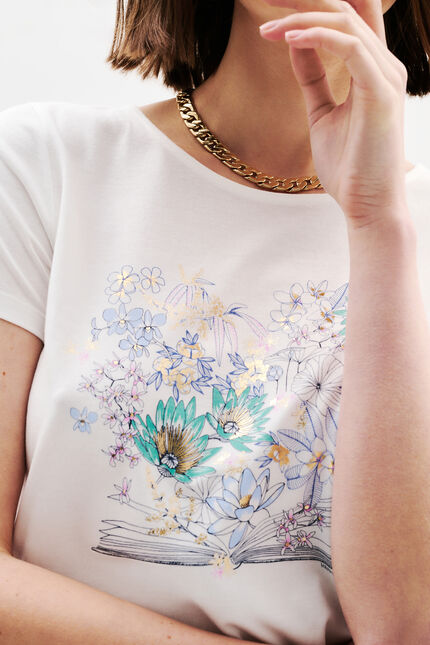 T-shirt Toutes &agrave; l'&eacute;cole Taxime Book ecru femme