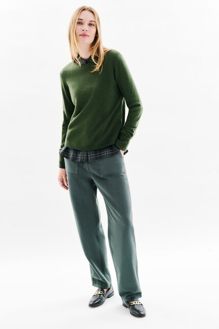 Pull mzoan 100% cachemire vert kaki femme