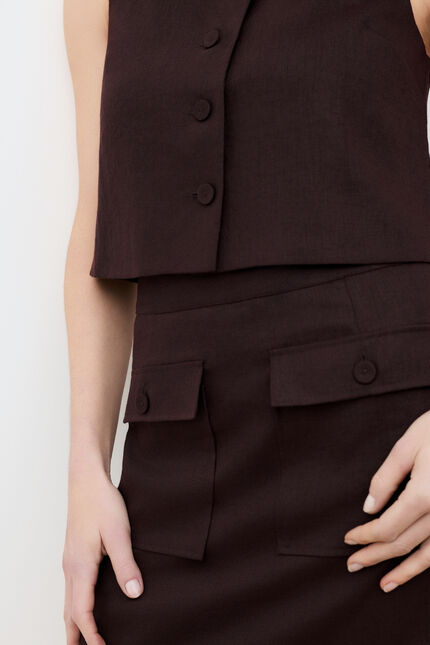 Jupe Jane 100% lin marron fonc&eacute; femme