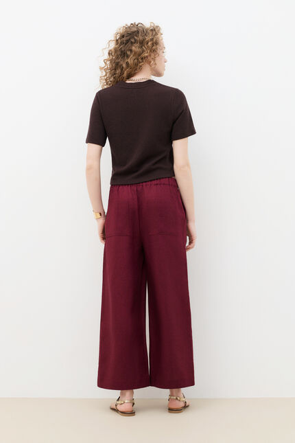 Pantalon pandi 100% lin bordeaux femme