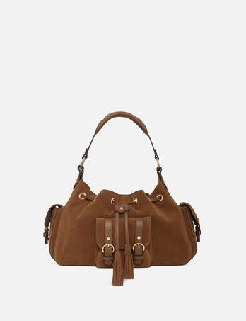 Sac Victoria en cro&ucirc;te de cuir taupe femme