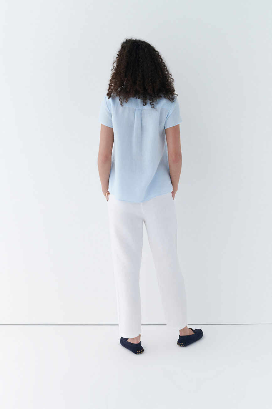 Blusa Kat 100% lino celeste donna