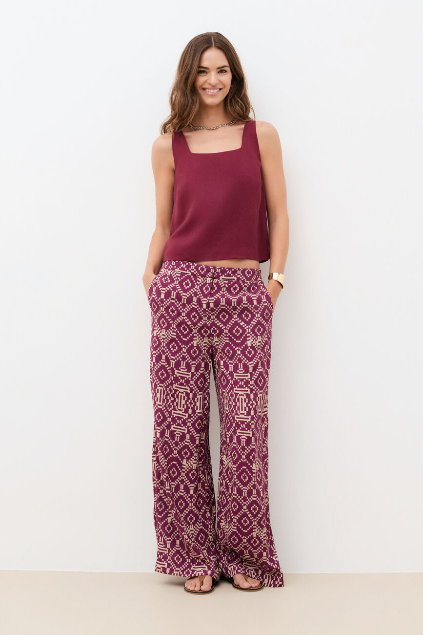 PandaLong Print 2 trousers burgundy woman