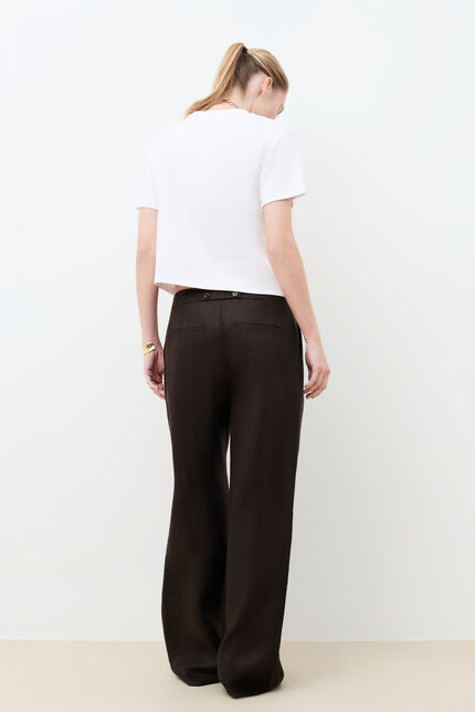Pantalon Pacha 100% lin marron fonc&eacute; femme