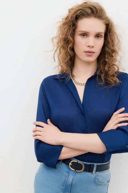 Chemise coraline 100% lin bleu marine femme