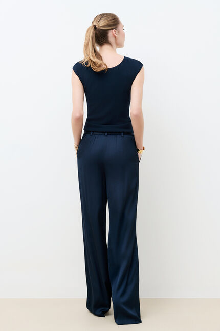 Pantalon Palmeraiesatin bleu marine femme