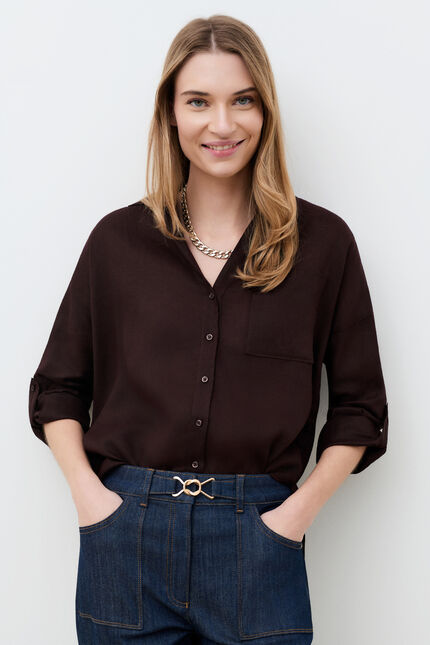 Chemise Csandinette 100% lin marron fonc&eacute; femme