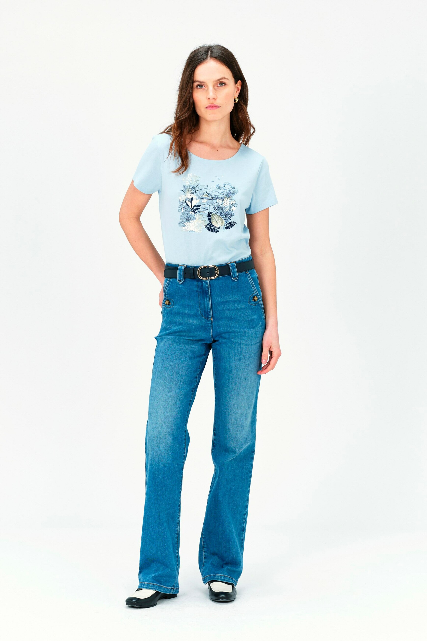 T-shirt Toutes &agrave; l'&eacute;cole Taxime house denim stone vrouw