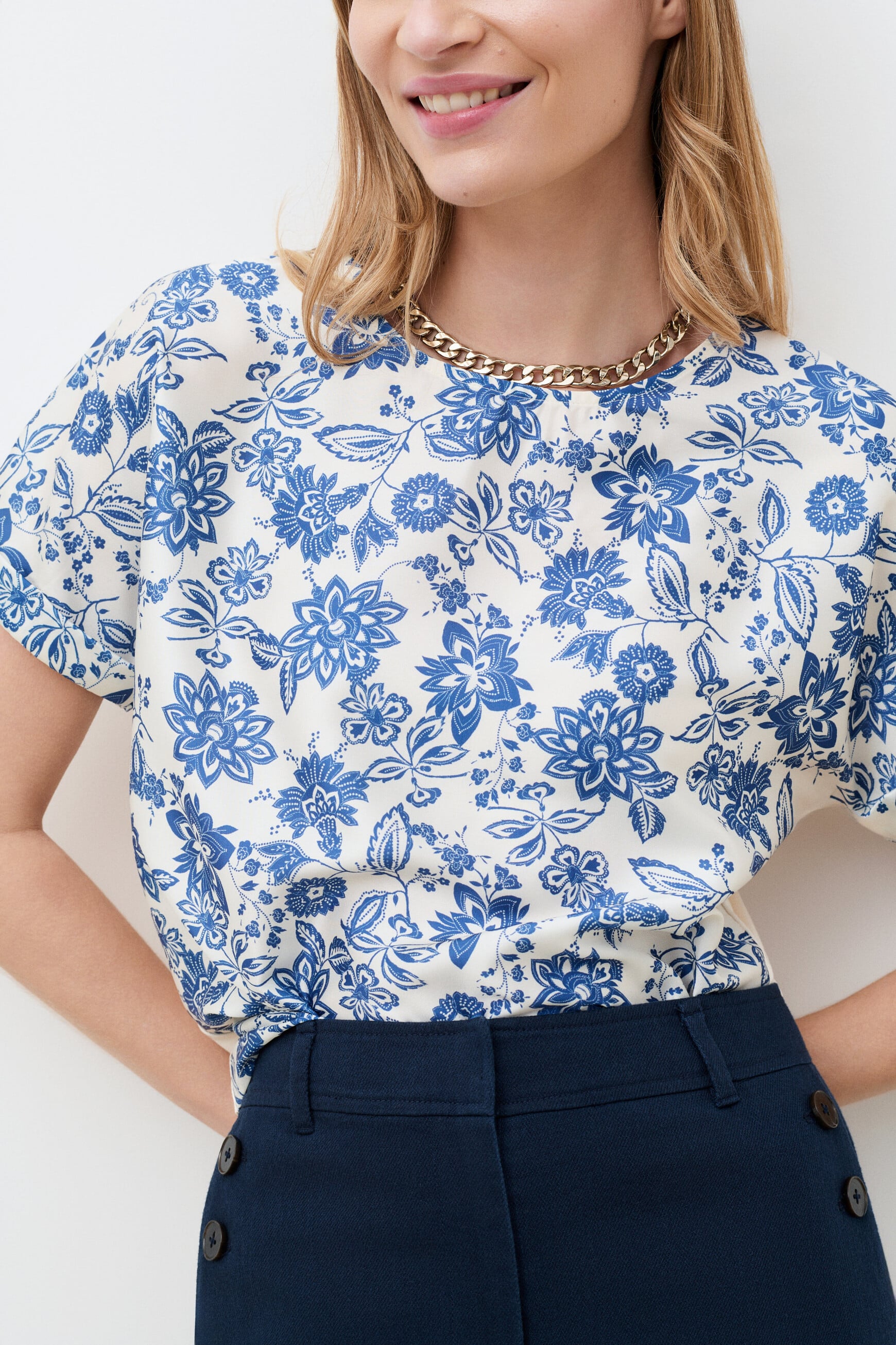 Camiseta Tmargerita-Fleur azul-marinho mulher