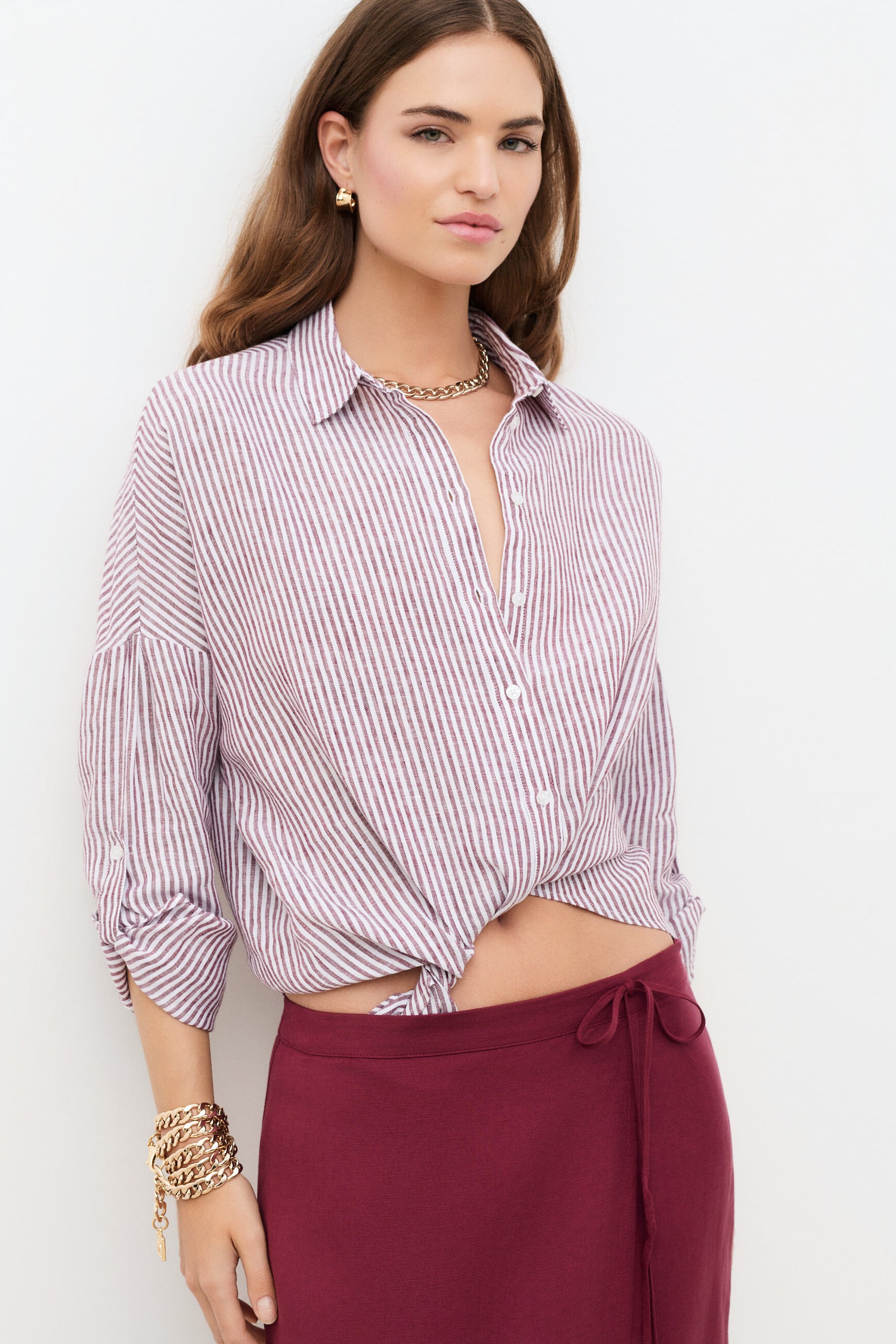 100% linnen Hemd Claude2 bordeaux vrouw