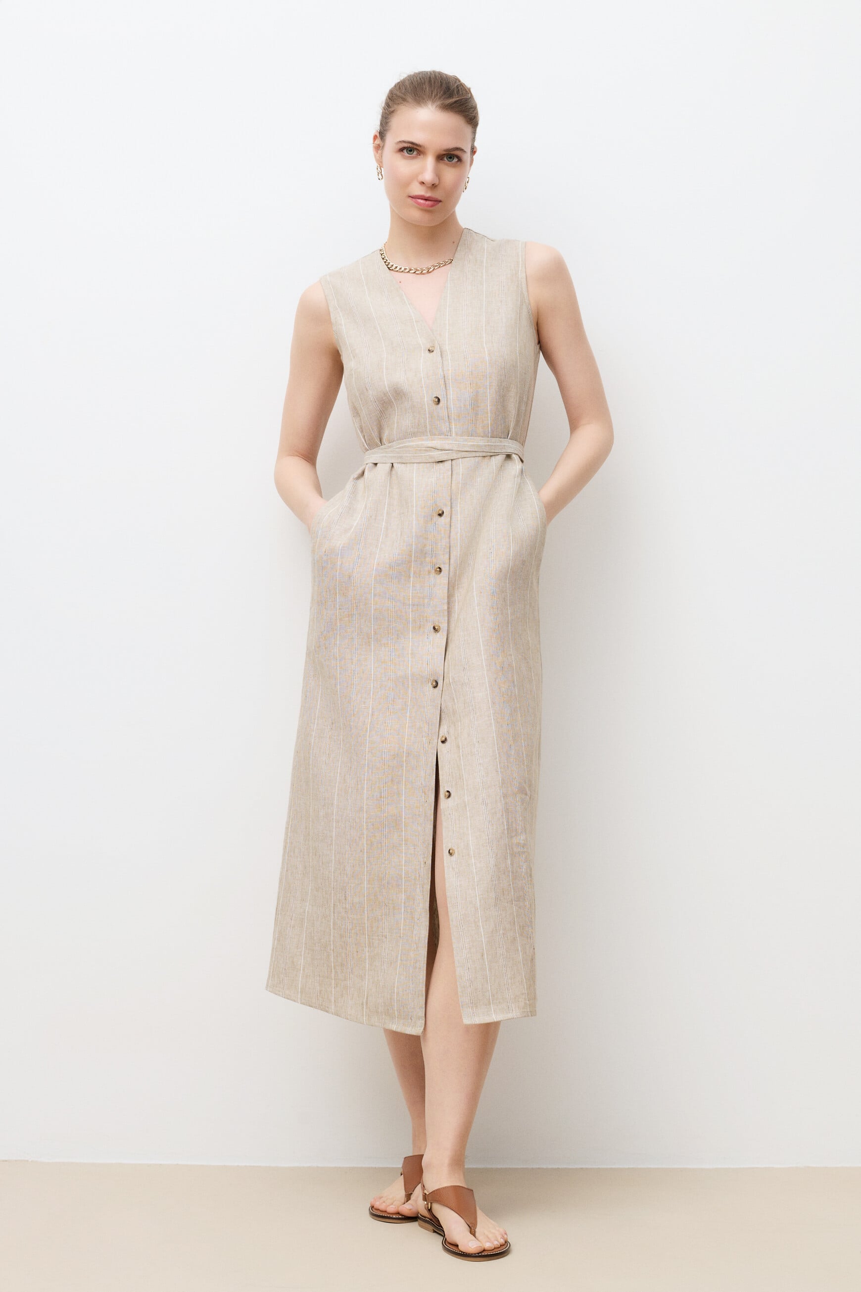 Abito Rosine 100% lino sabbia donna