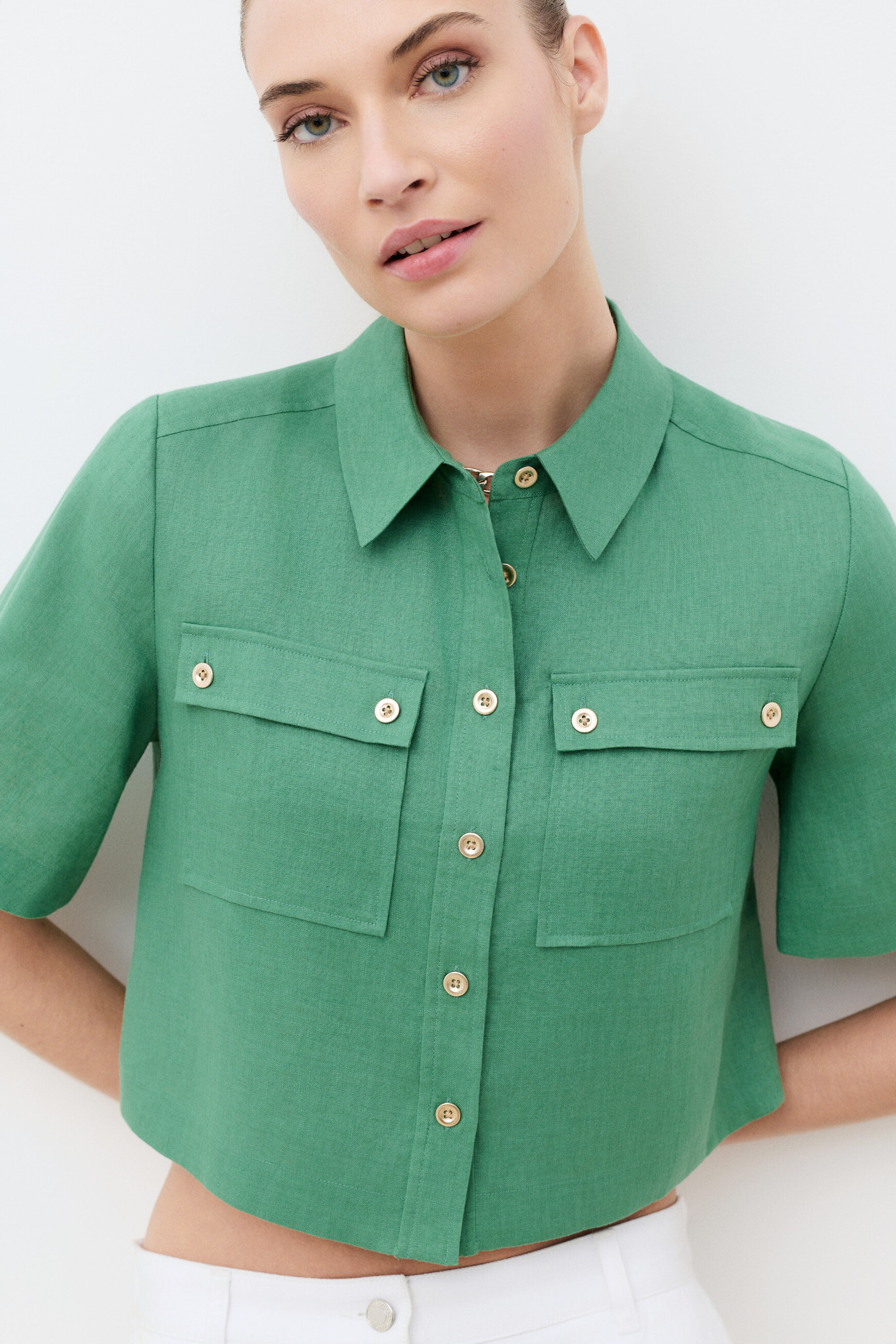 Chemise Cleona 100% lin vert femme