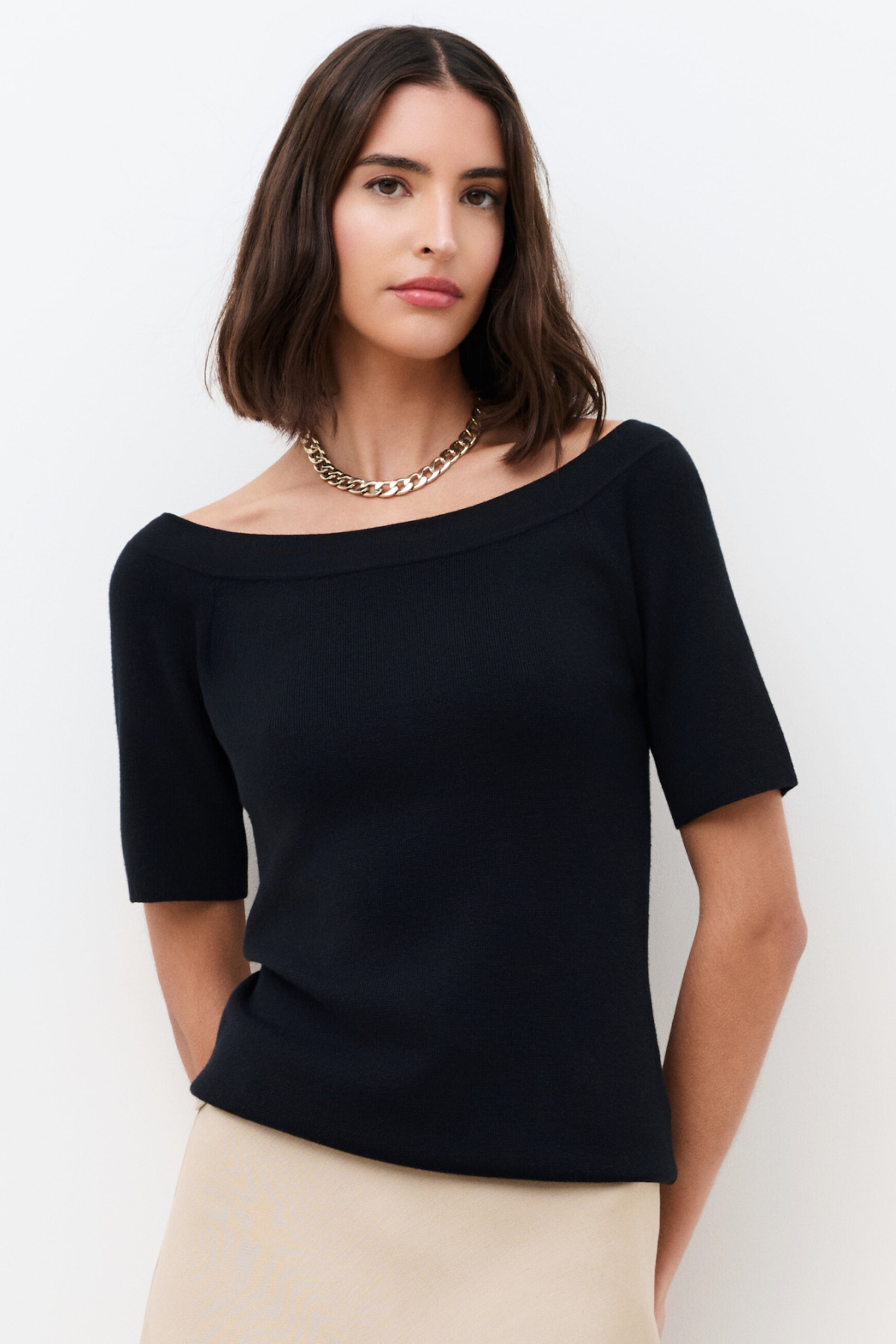 Feinstrickpulli Malone U-Bootausschnitt schwarz damen