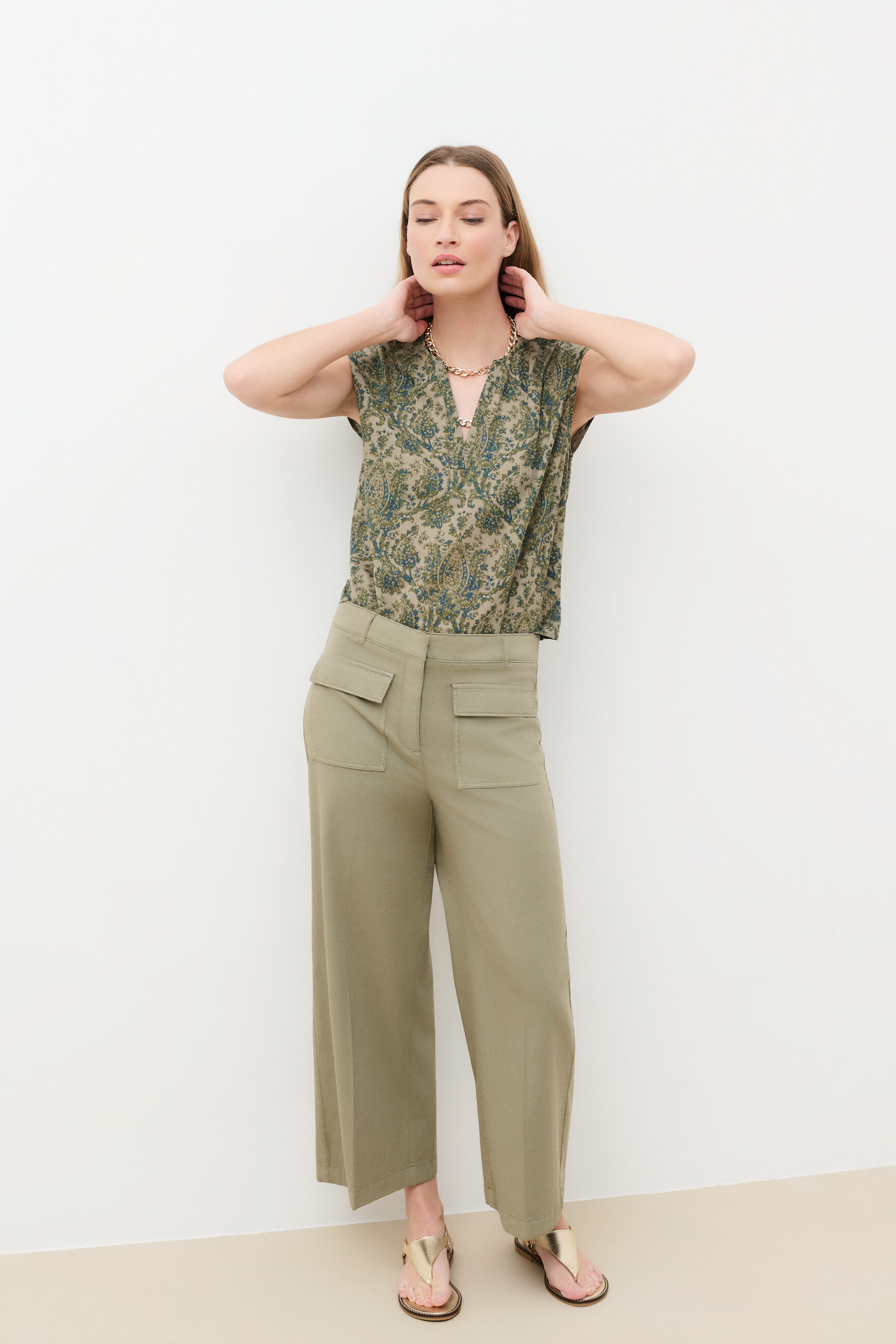 Trousers Pirogue khaki green woman