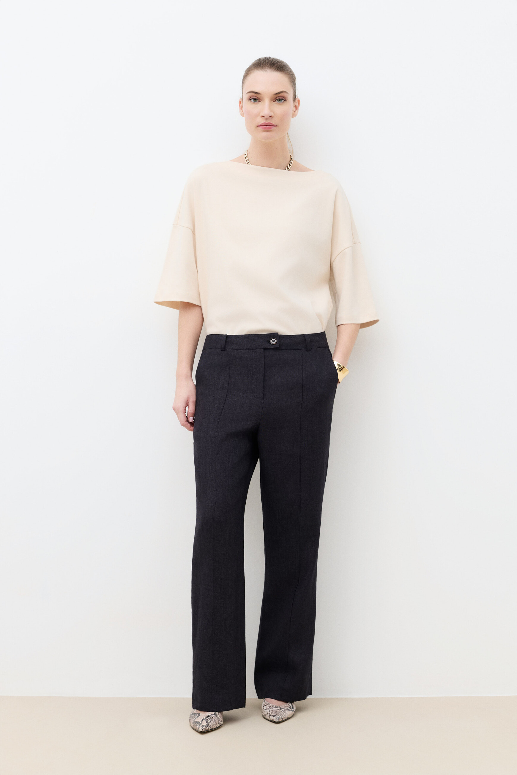 Pantalon Pulse3 100% lin marron fonc&eacute; femme