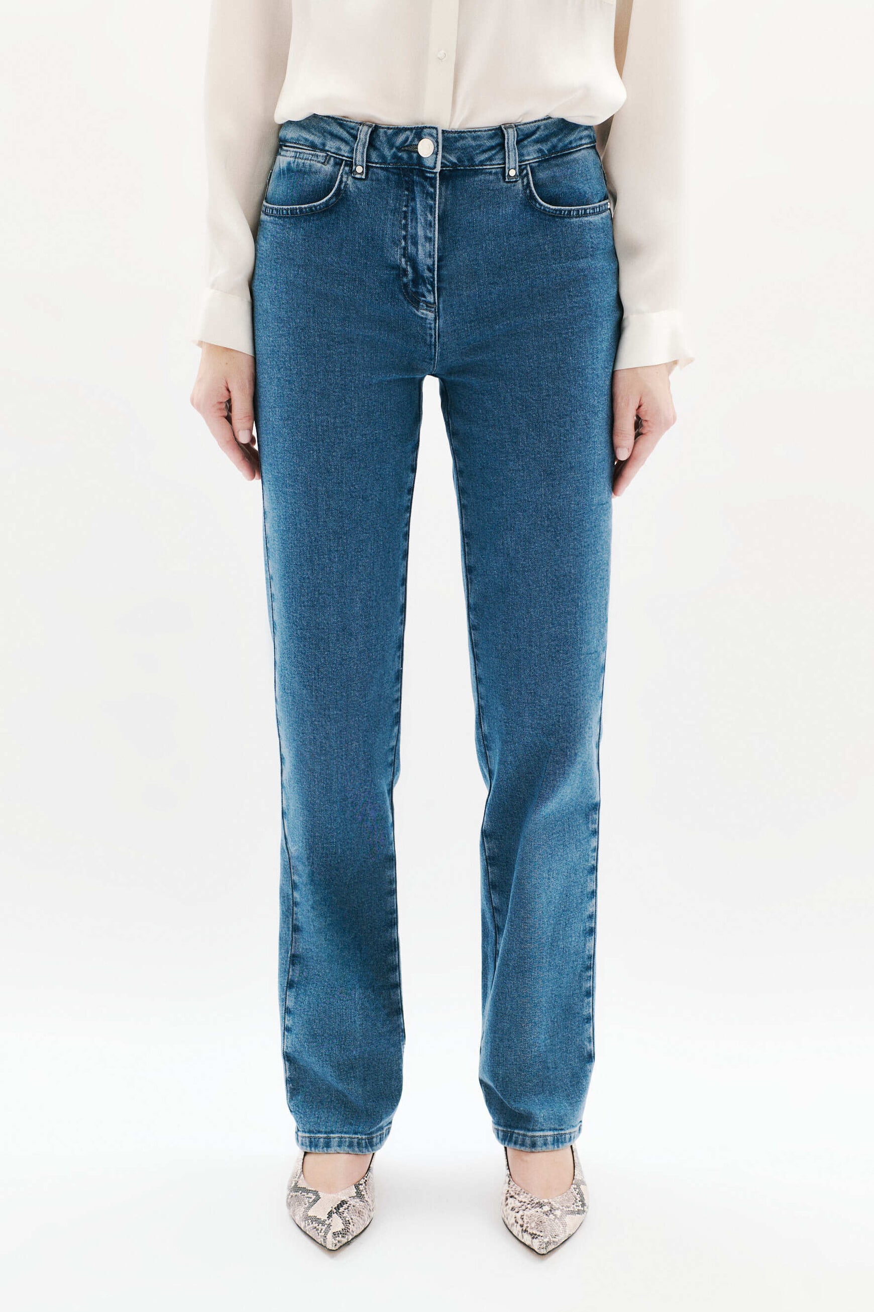 Trousers Pcomelongjean stone denim woman