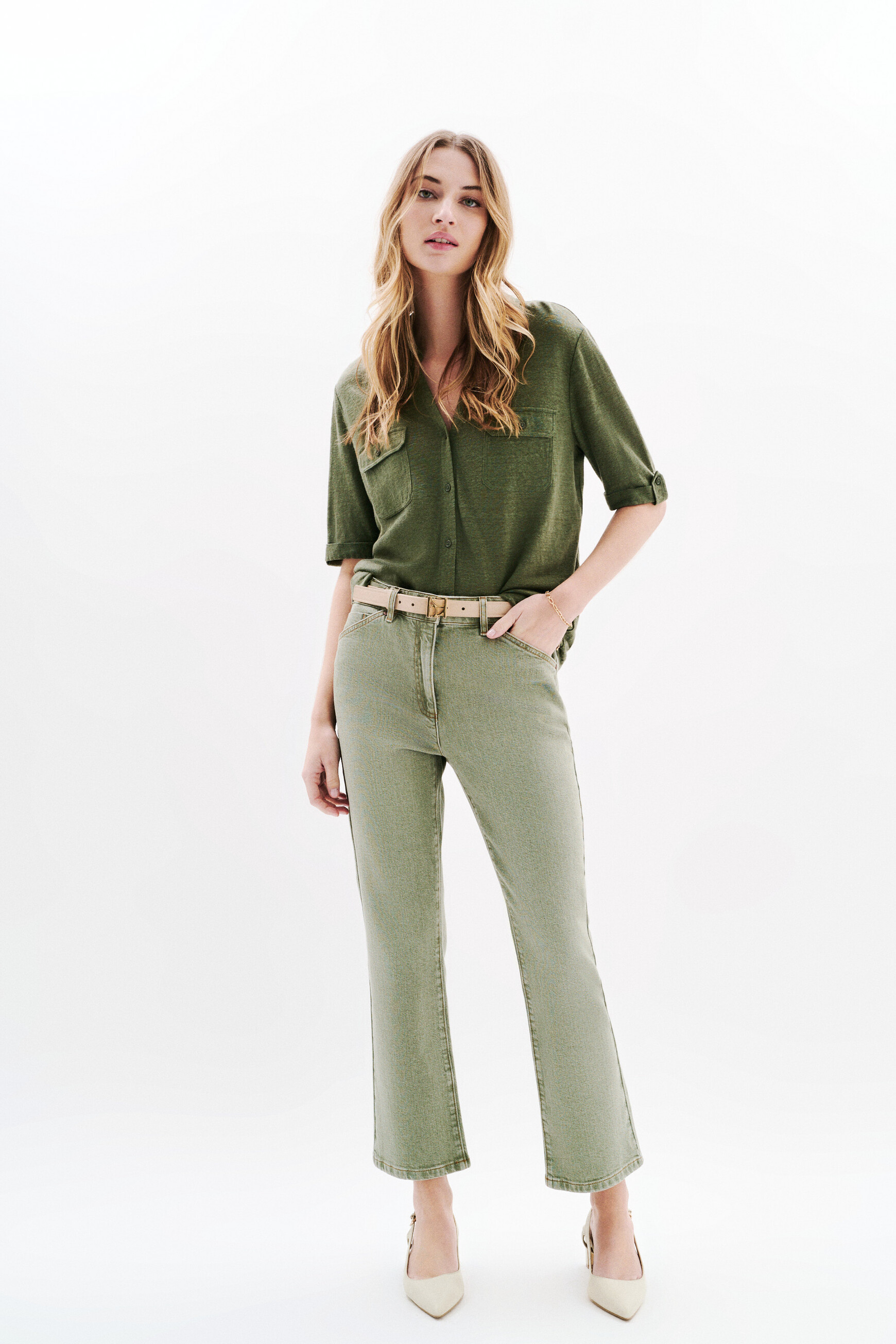 Bluse Estela 100&nbsp;% Leinen khakigr&uuml;n damen