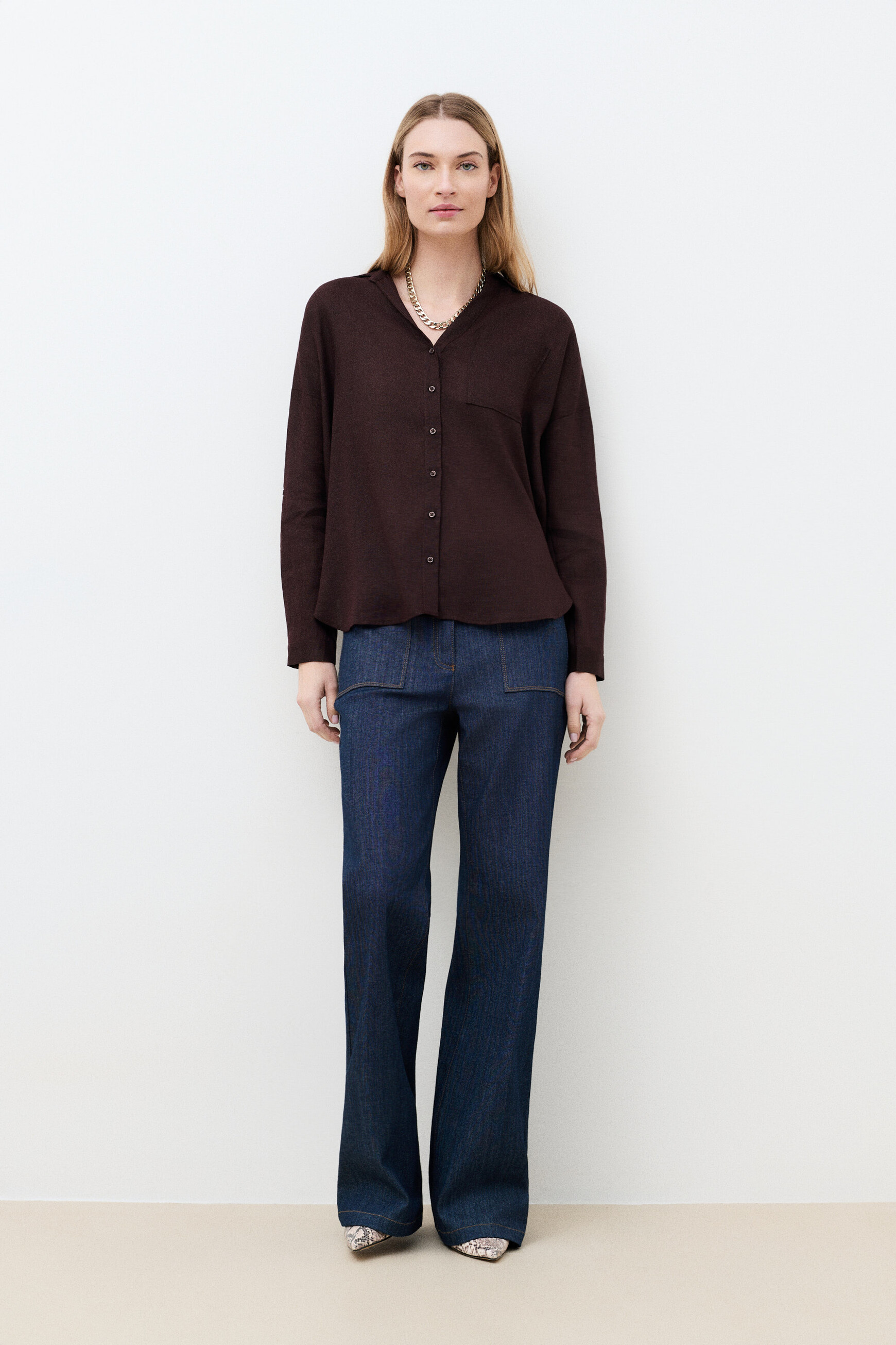 Csandinette overhemd 100% linnen marron fonc&eacute; vrouw