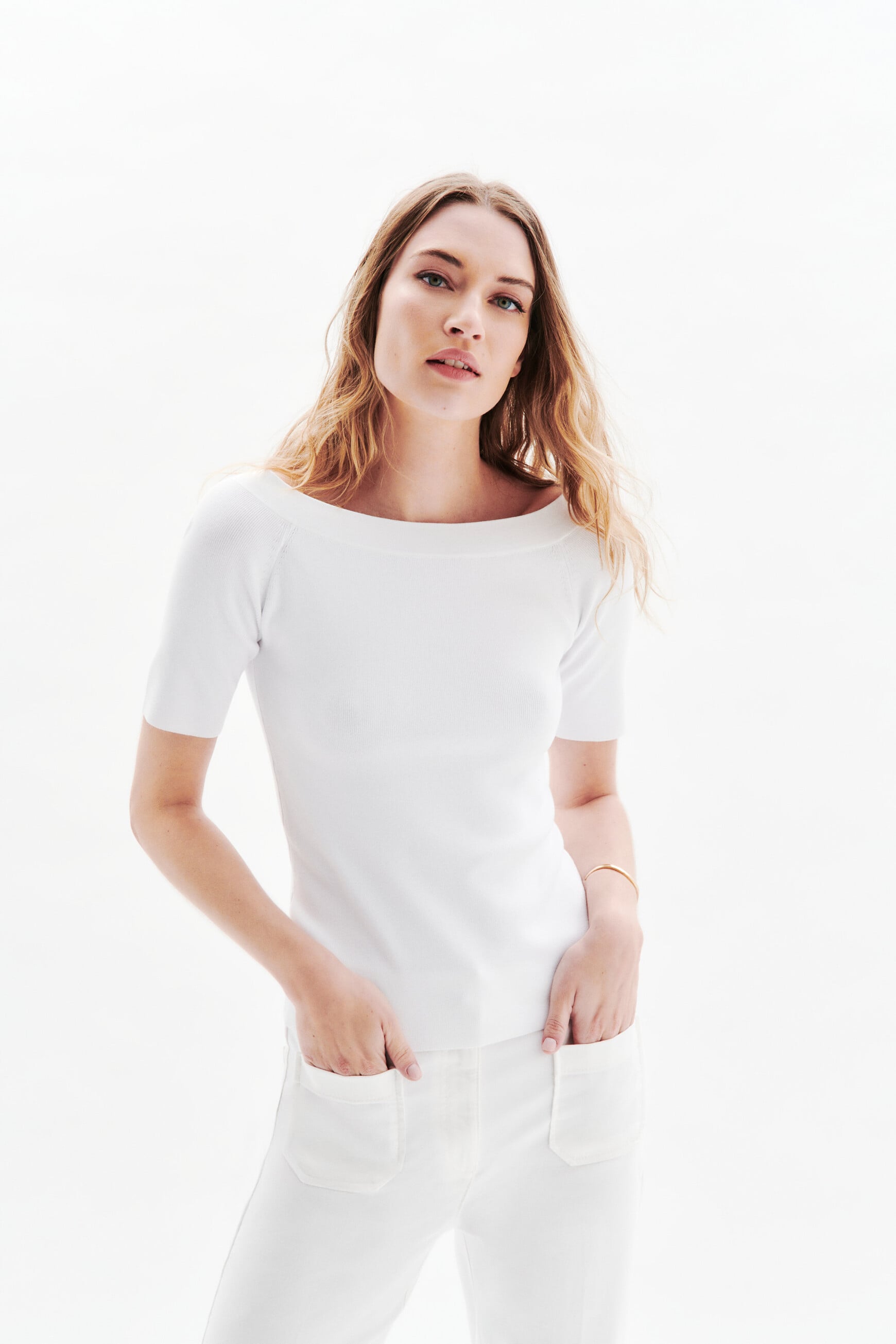 Feinstrickpulli Malone U-Bootausschnitt weiss damen
