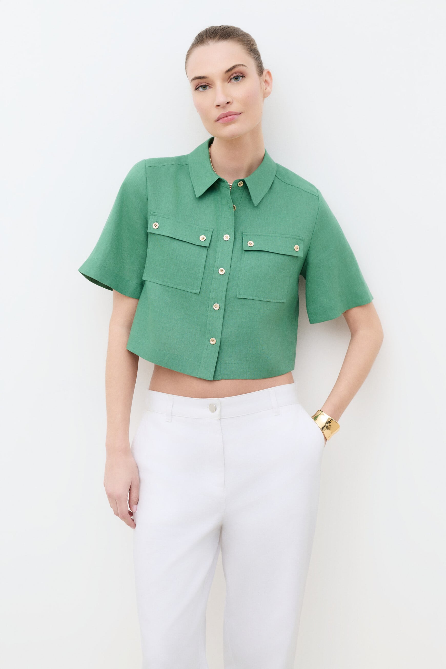 Chemise Cleona 100% lin vert femme
