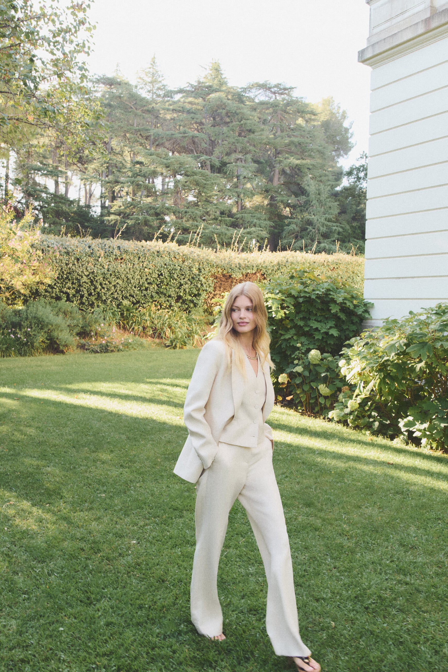 Trousers Podium Raye powder pink woman