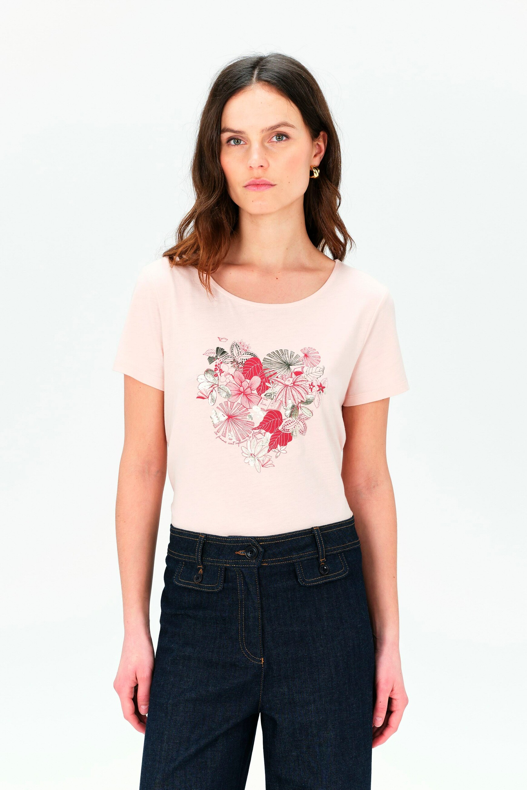 T-shirt toutes &agrave; l'&eacute;cole taxime heart rose poudree femme