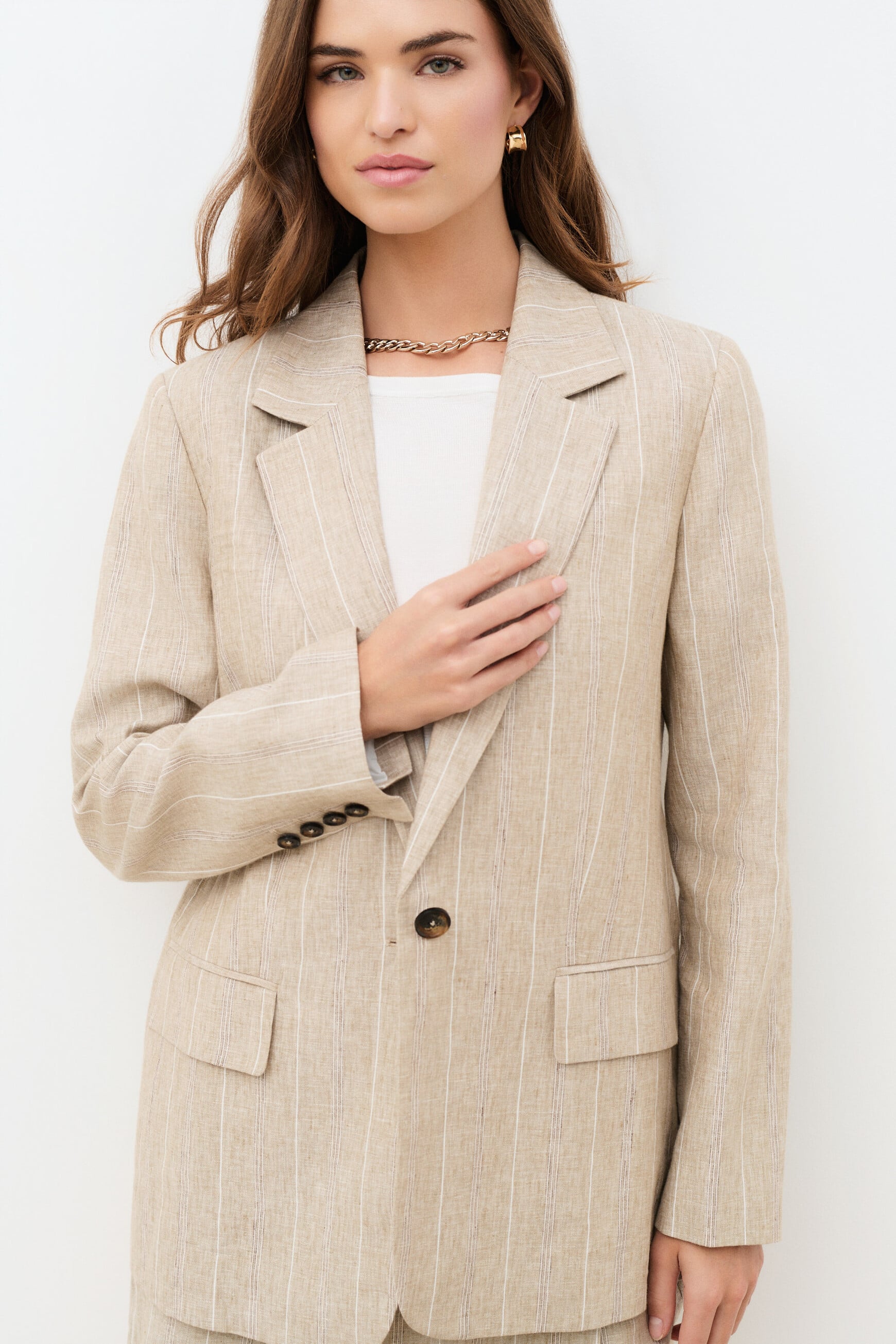 Jacke Vesuve Stripe 100% Leinen sandfarben damen
