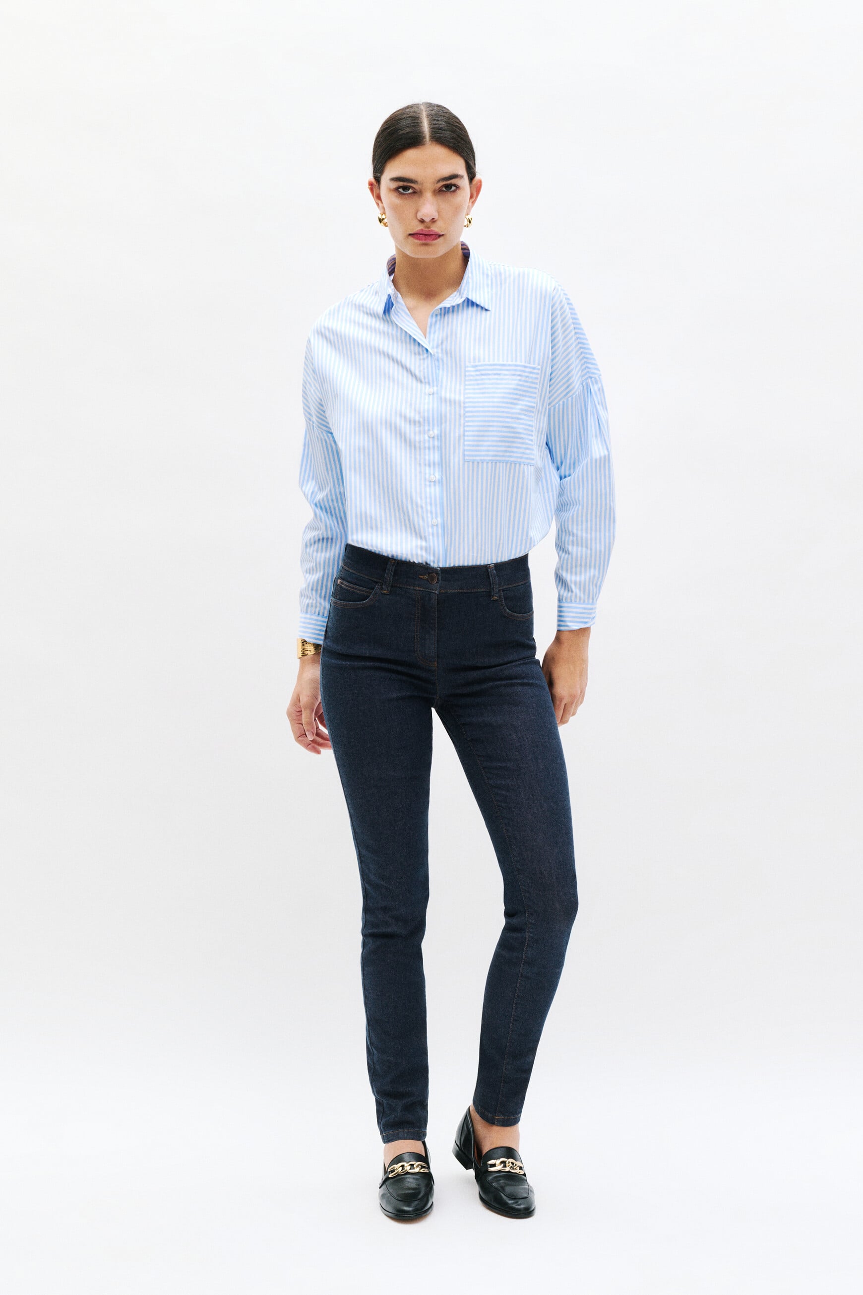Pantaloni slim Tom denim double stone donna