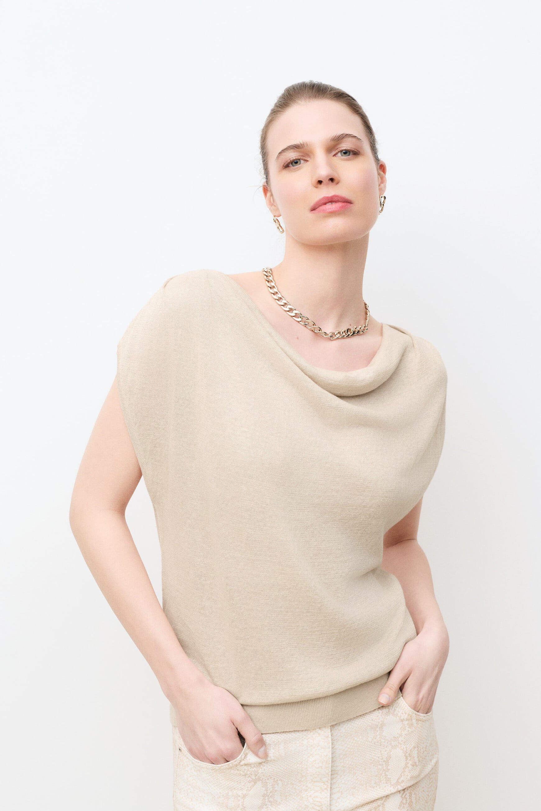 Pull Mvera 100% lin sable femme