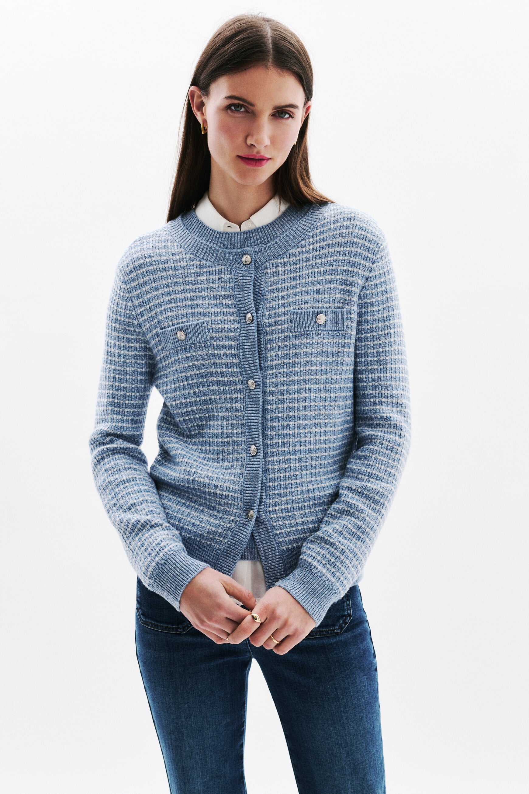 Chaleco Mleonie denim azul beb&eacute; mujer