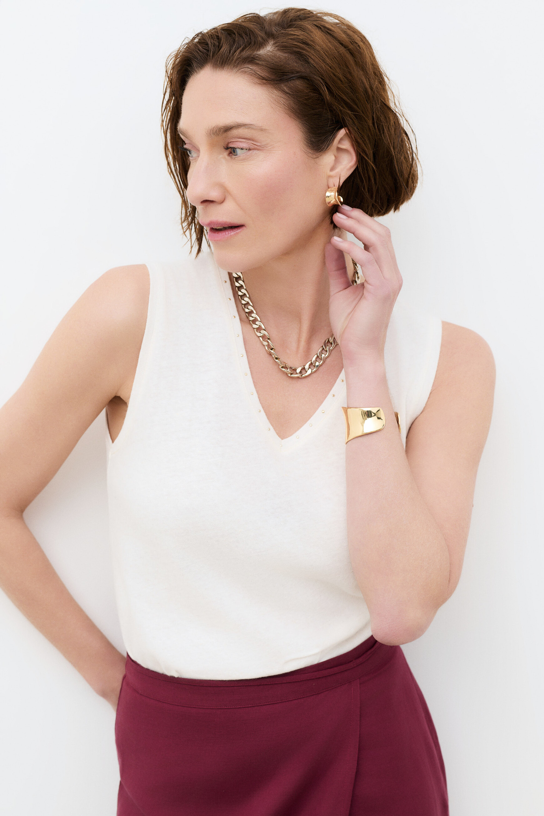 Camiseta Trym-Studs cru mulher