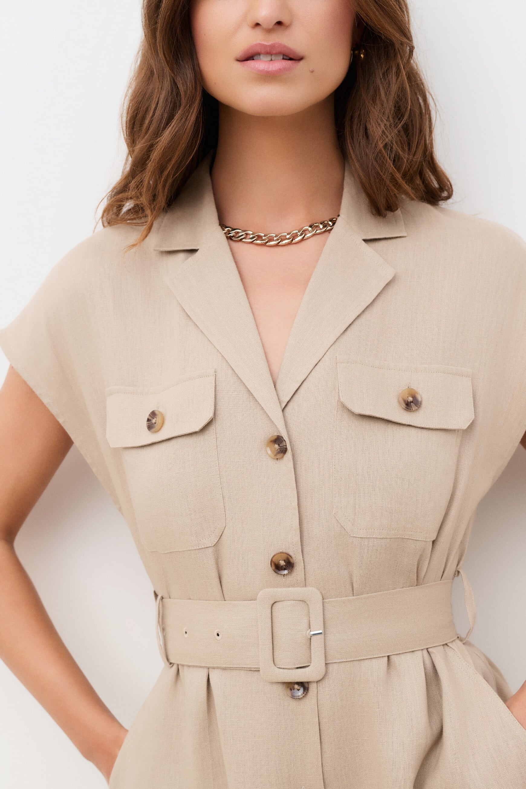 Vestido Riva 100% lino taupe mujer