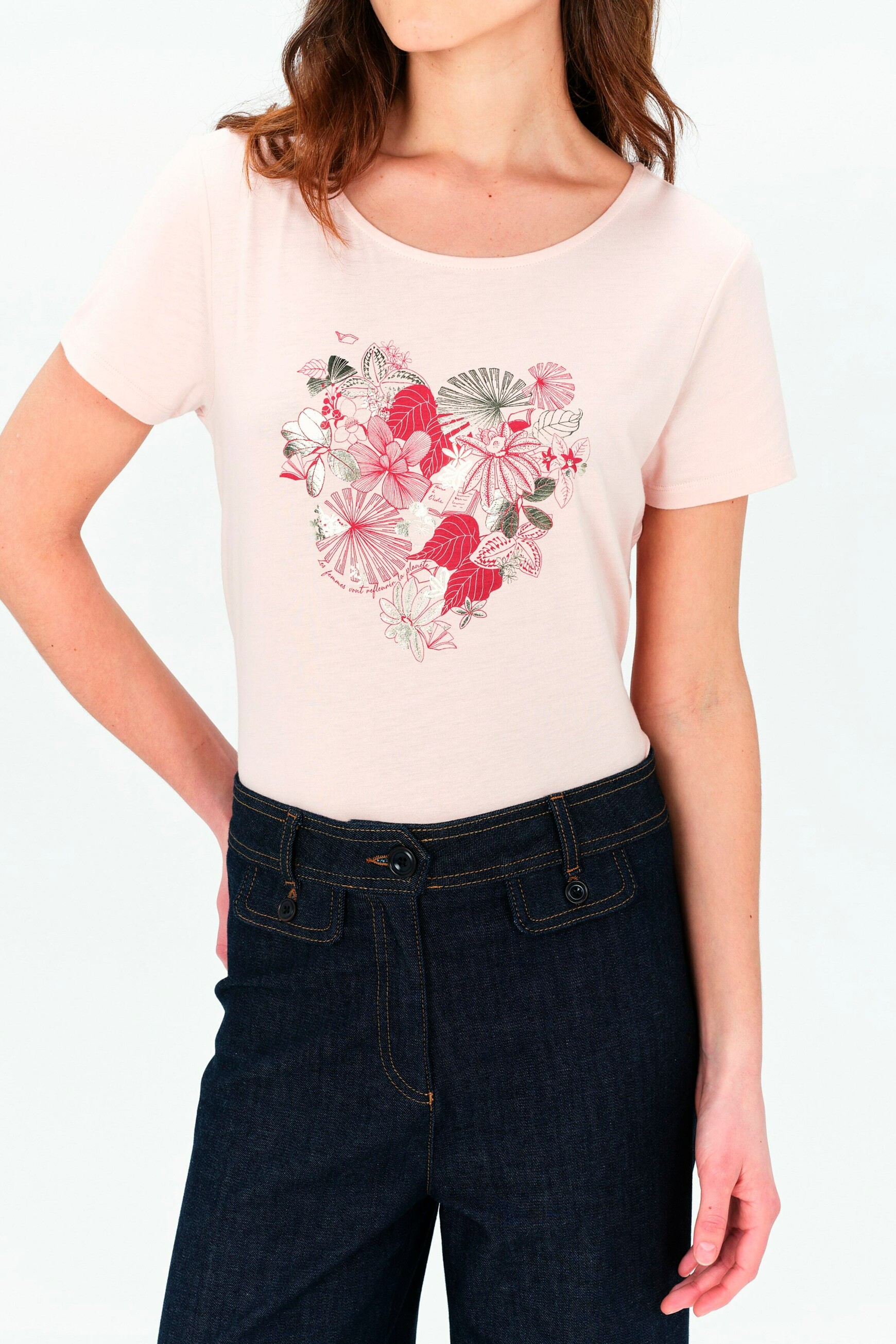 T-shirt toutes &agrave; l'&eacute;cole taxime heart rose poudree femme