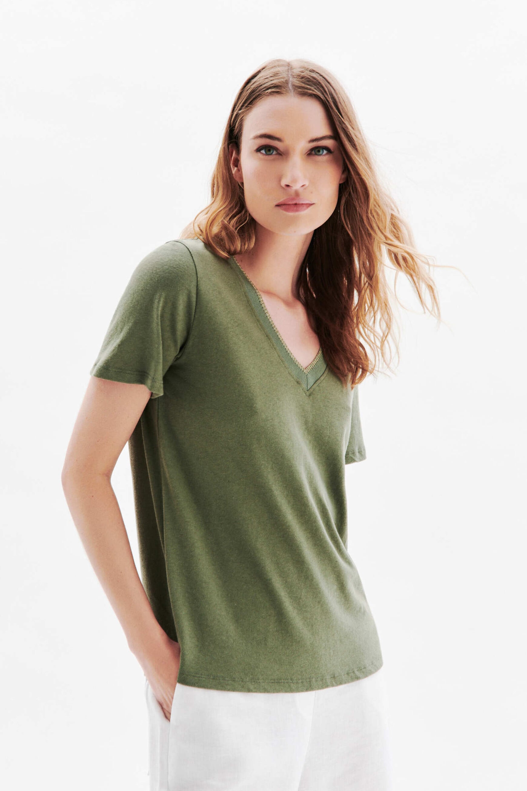 tshirt jin vert kaki femme
