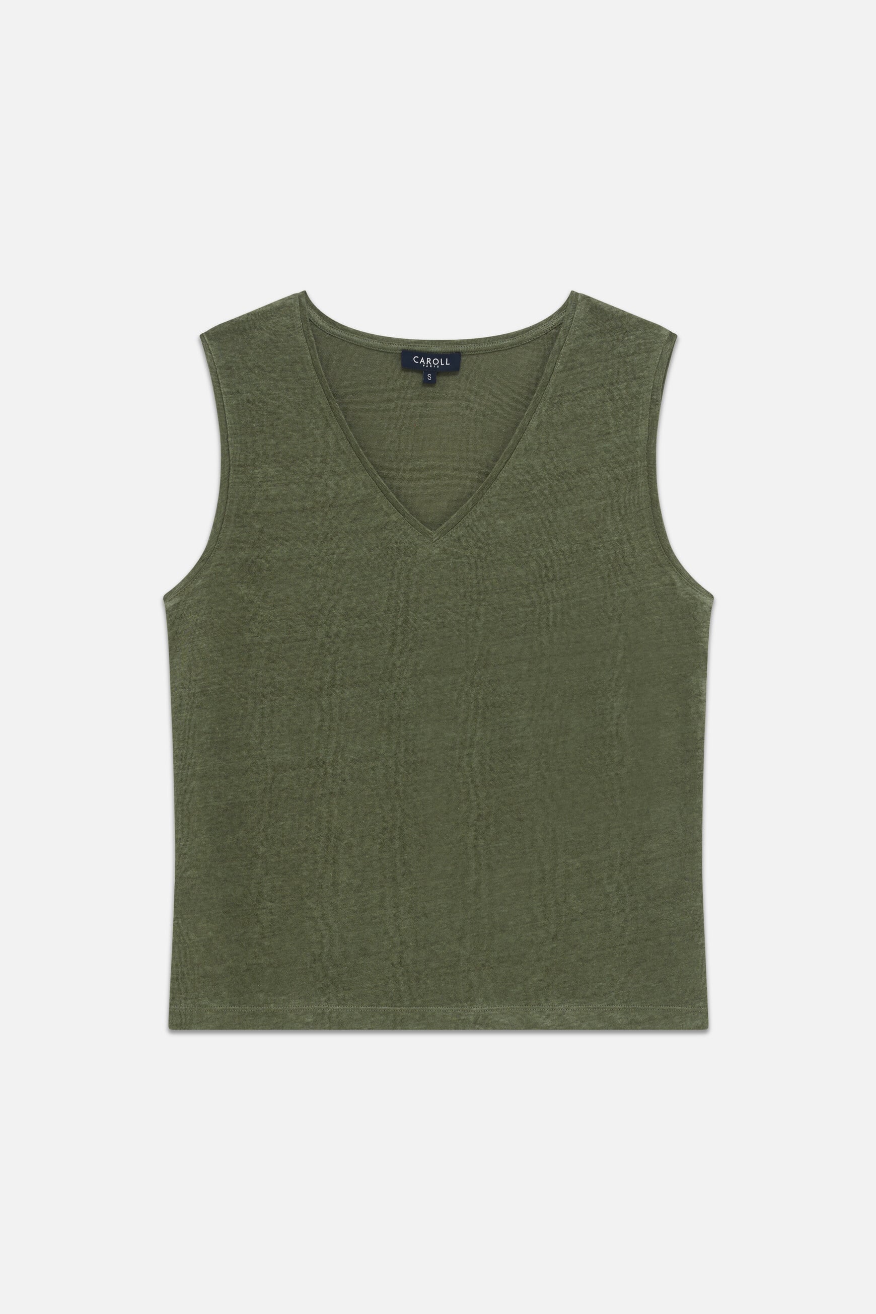 T-shirt trym 100% lin vert kaki femme